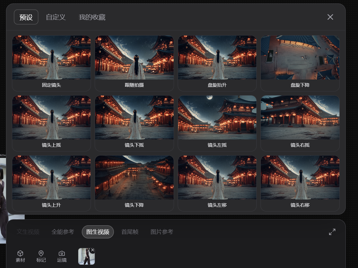运镜预设面板